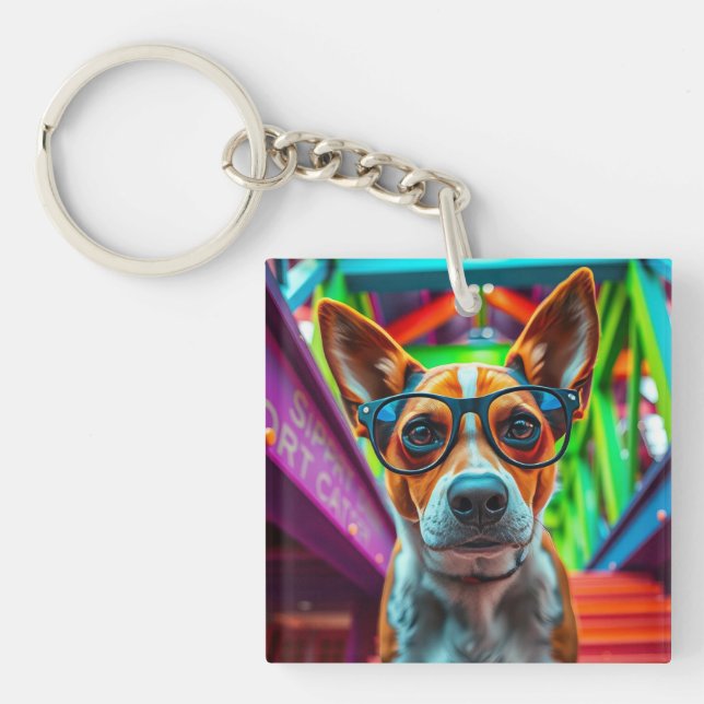 Cool Dog with Sunglasses Key Ring (Front)