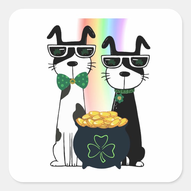 Cool Dogs with Pot of Gold Square Sticker (Front)