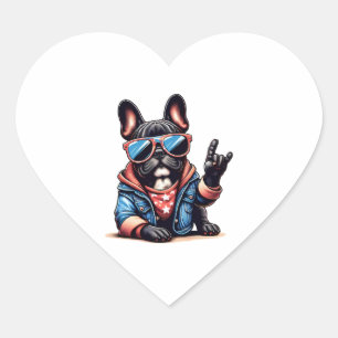 Cool Dogzz a cool French bulldog with sunglasses C Heart Sticker