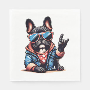 Cool Dogzz a cool French bulldog with sunglasses C Napkin