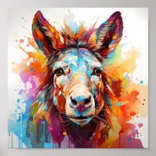 Cool Donkey Awesome Colourful Animal Portrait Poster