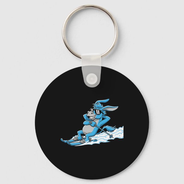 Cool Donkey On Skis Funny Relaxed Apres Ski  Key Ring (Front)