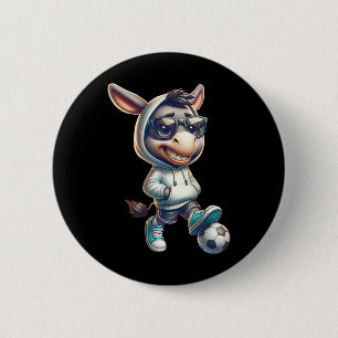 Cool Donkey Soccer Player With Shades And Hoodie V 6 Cm Round Badge
