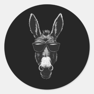 Cool Donkey with Shades – Monochrome Style Classic Round Sticker