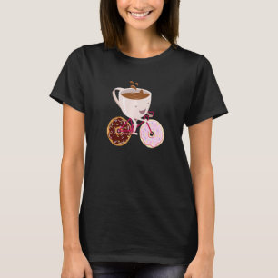 Cool Donut Coffee Bicycle Hand Drawn Illustration T-Shirt