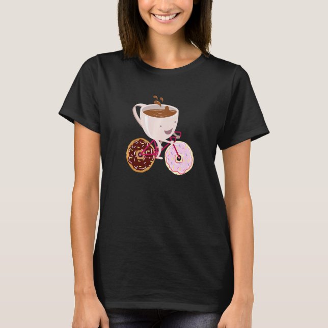 Cool Donut Coffee Bicycle Hand Drawn Illustration T-Shirt (Front)