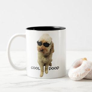 Cool Dood, Goldendoodle with Sunglasses on Two-Tone Coffee Mug
