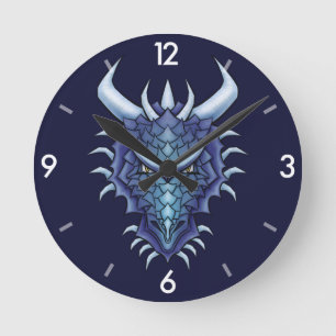 Cool Dragon Art - Purple  Blue Magical Dragon Head Round Clock