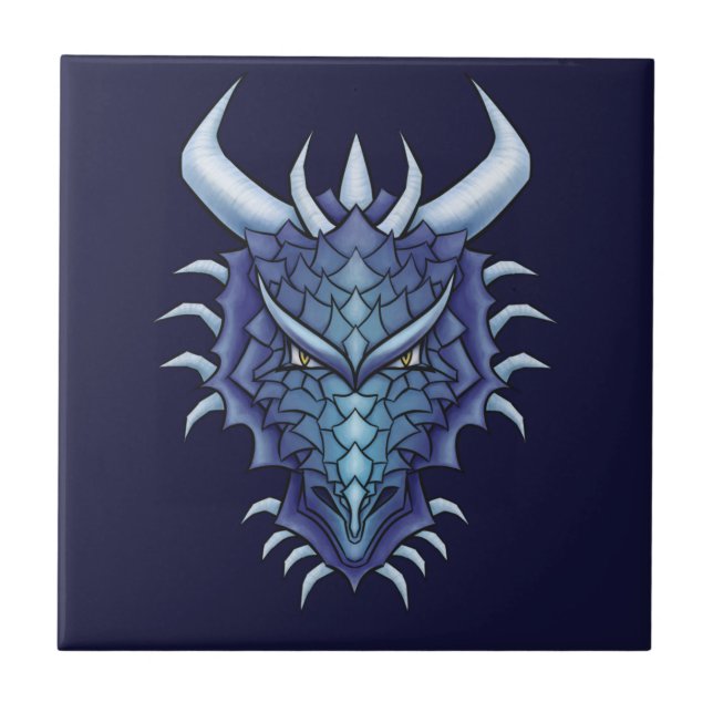 Cool Dragon Art - Purple  Blue Magical Dragon Head Tile (Front)