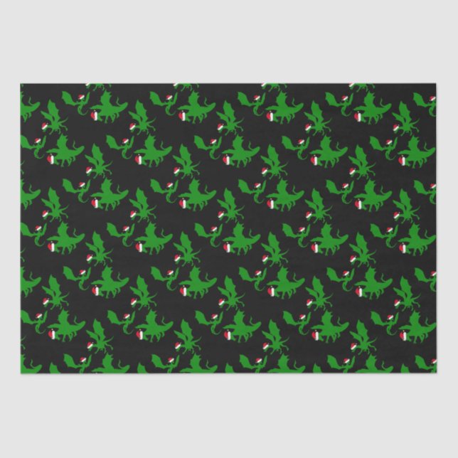 Cool Dragon Christmas Black Green Tissue Paper (Front)