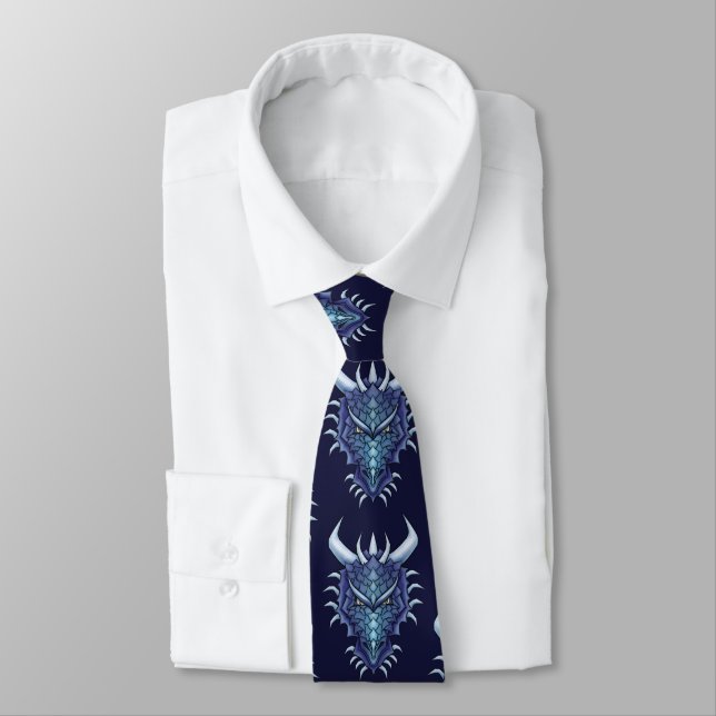 Cool Dragon Head Blue Fantasy Dungeons And Dragons Tie (Tied)