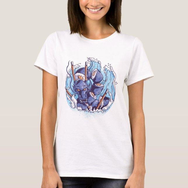 Cool Dragon SUSHI Anime Graphics Manage Foodie Art T-Shirt (Front)