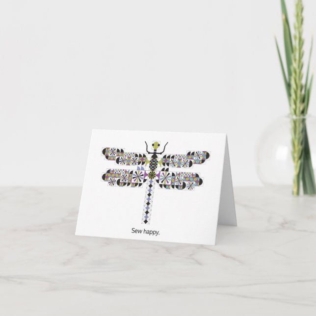 Cool Dragonfly Diva Quilt Note Card (Front)