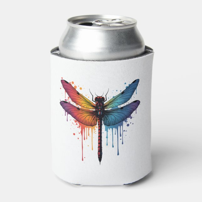 Cool Dragonfly on colourful painted Dragonfly Can Cooler (Can Front)