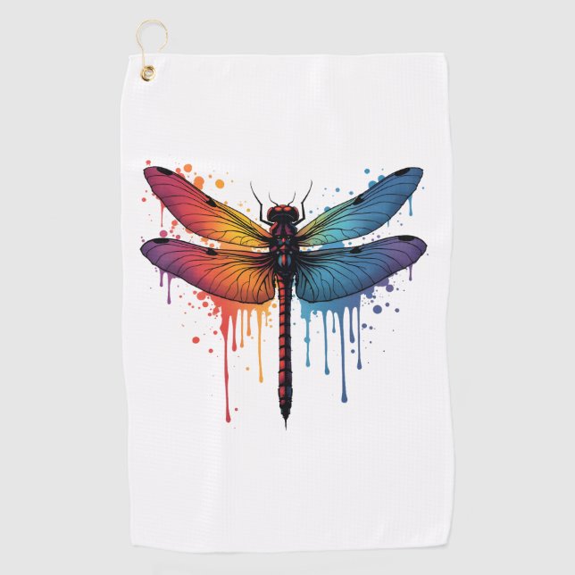 Cool Dragonfly on colourful painted Dragonfly Golf Towel (Front)