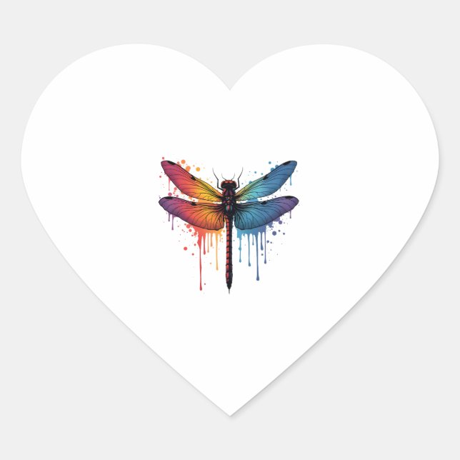 Cool Dragonfly on colourful painted Dragonfly Heart Sticker (Front)