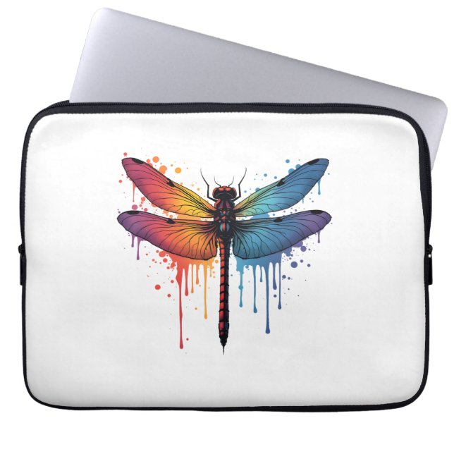 Cool Dragonfly on colourful painted Dragonfly Laptop Sleeve (Front)