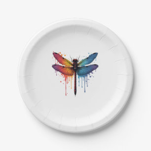 Cool Dragonfly on colourful painted Dragonfly Paper Plate