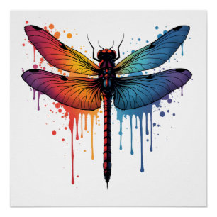 Cool Dragonfly on colourful painted Dragonfly Poster
