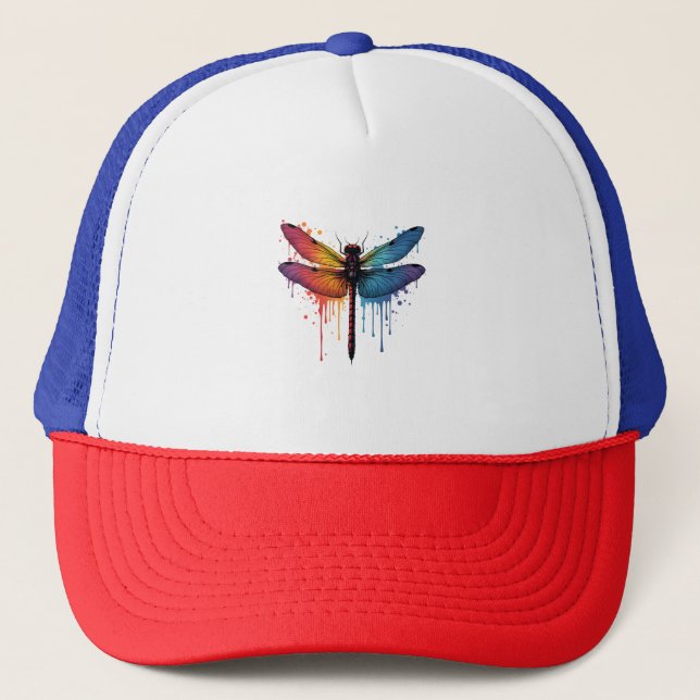 Cool Dragonfly on colourful painted Dragonfly Trucker Hat (Front)
