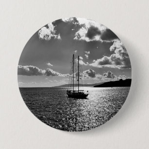 Cool dramatic sky over yacht on sea 7.5 cm round badge