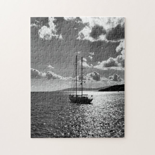 Cool dramatic sky over yacht on sea jigsaw puzzle (Vertical)