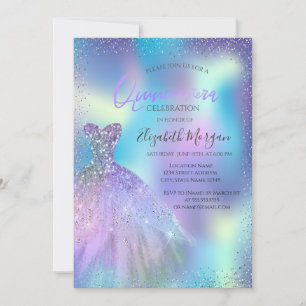 Cool Dress,Confetti Holographic Quinceañera Invitation