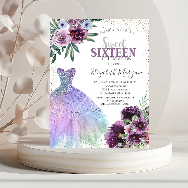 Cool Dress,Confetti Violet Flowers  Invitation (Creator Uploaded)