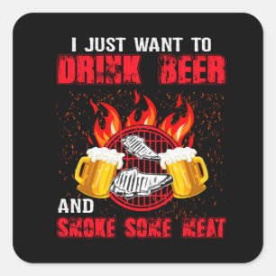Cool drink beer smoke meat word art square sticker