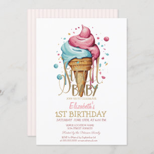 Cool Dripping Ice Cream Striped Birthday Invitation