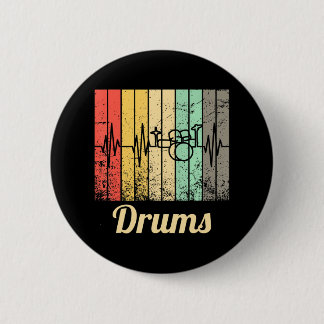 Cool Drum Kit Percussion Vintage Retro Drummer 6 Cm Round Badge