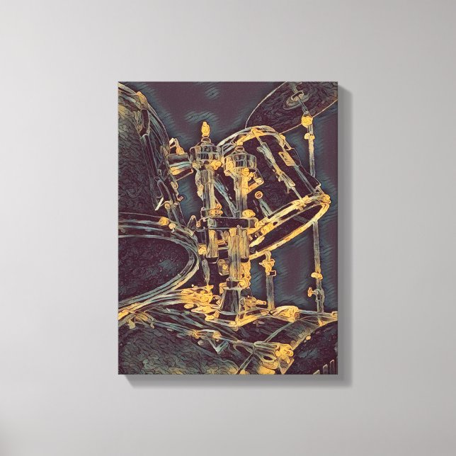 Cool Drummer Art on Canvas - Drum Kit with Cymbals (Front)