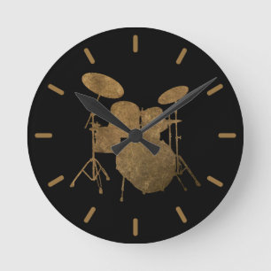 Cool Drummer Drum Kit Rock & Roll Music Drumming   Round Clock