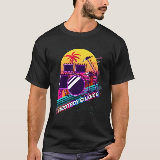 Cool Drummer Saying And Quote 80 S Retro Style Dru T-Shirt (Front)