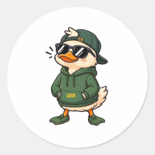 Cool Duck In Hoodie Classic Round Sticker