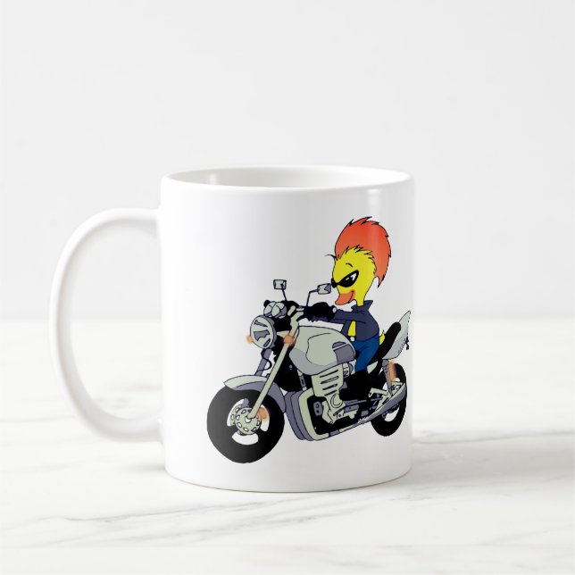 Cool Duck Riding a Motorcycle Coffee Mug (Left)