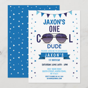 Cool Dude 1st Birthday Sunglasses Summer Boys Invitation