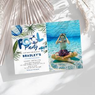 Cool Dude Boys Pool Party Photo Birthday Invitation