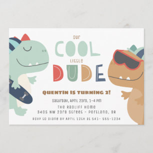 Cool Dude Dinosaur Boys Birthday Party Invitation