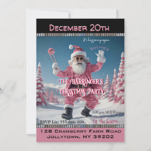 Cool Dude Pink Sunny Santa Claus Christmas Party Invitation