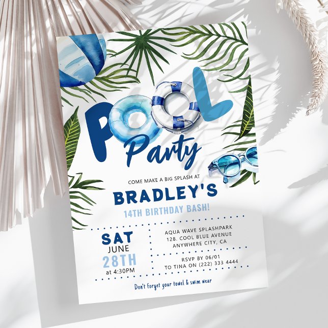 Cool Dude Pool Party Boy Birthday  Invitation (Creator Uploaded)