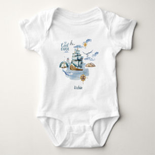 Cool Dude Ship in the Ocean Customisable  Baby Bodysuit