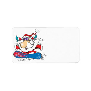 cool dude snowboarding santa claus label