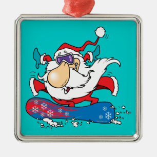cool dude snowboarding santa claus metal tree decoration