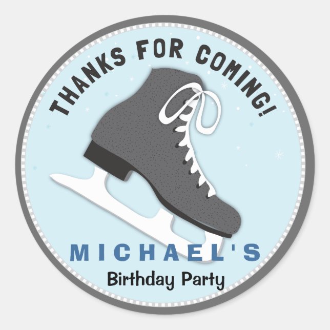 Cool Dudes Ice Skate Birthday Thank You Sticker (Front)