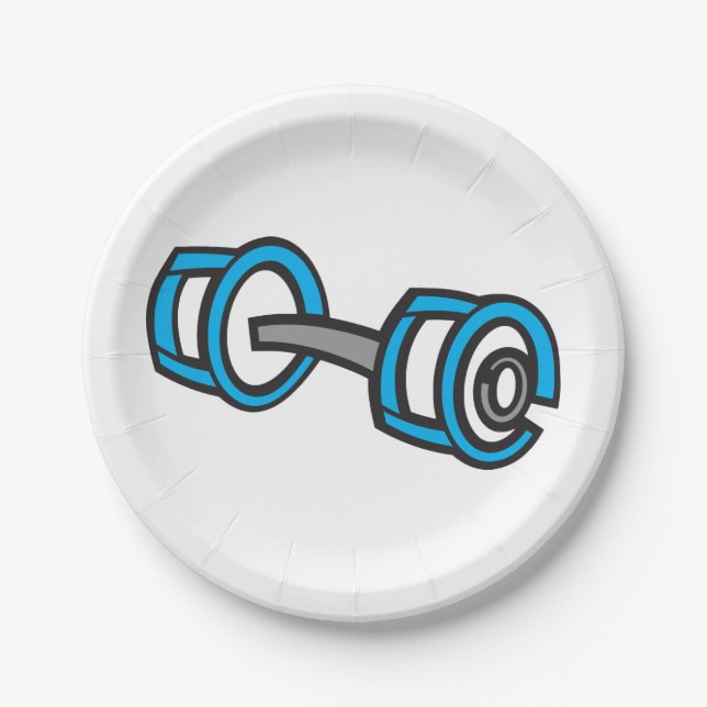 Cool Dumbbell Fitness Blue and Grey Gym Graphic  Paper Plate (Front)