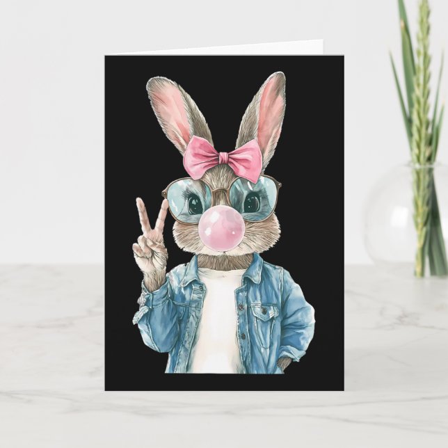 Cool Easter Bunny Blow Bubble Gum Rabbit Egg Hunt  Card (Front)