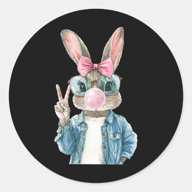 Cool Easter Bunny Blow Bubble Gum Rabbit Egg Hunt  Classic Round Sticker (Front)