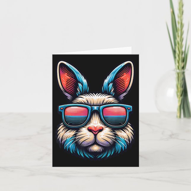 Cool Easter Bunny Face With Sungles Tee For Men Bo Card (Front)