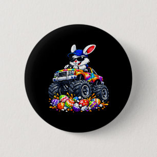 Cool easter bunny monster truck eggs kids boys 6 cm round badge